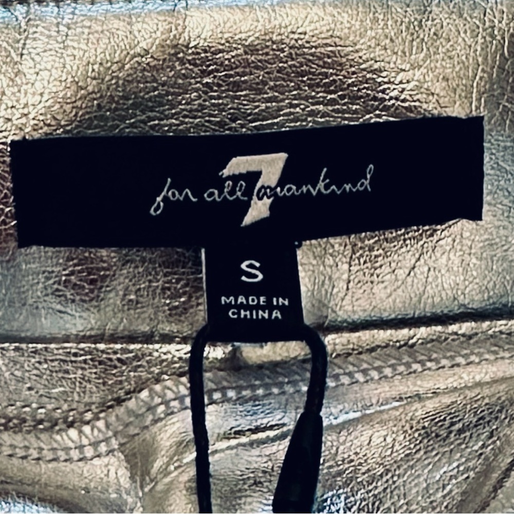 7 For All Mankind Faux Leather Metallic Silver Mini Skirt